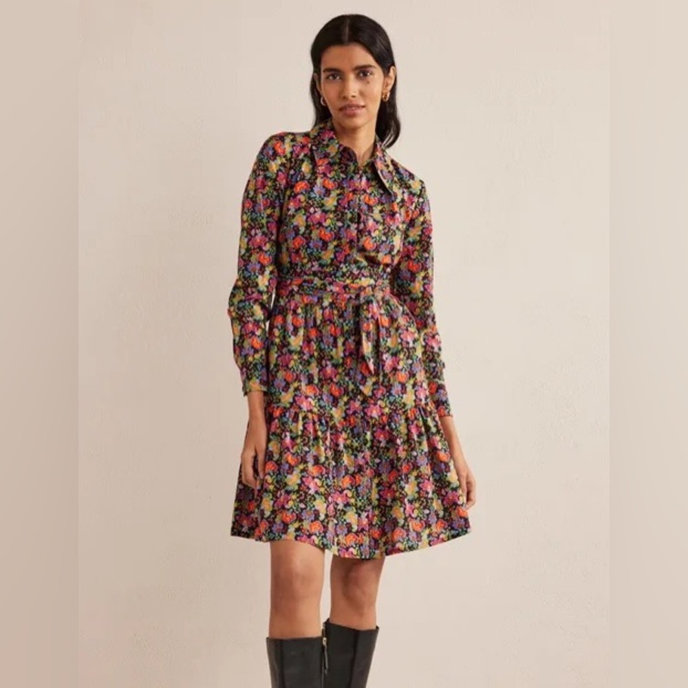Boden Tiered Cotton Mini Shirt Dress Size 12R